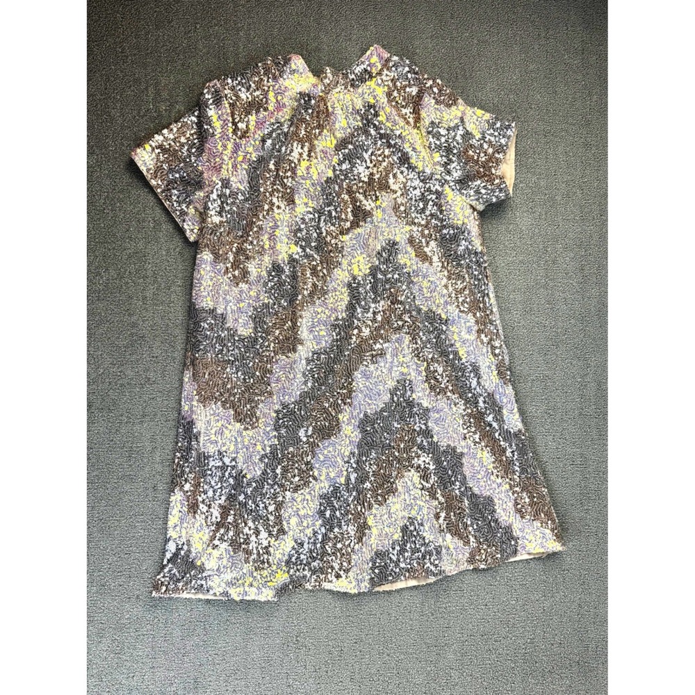 Impressions Sequin Dress Small Tan Chevron Mini Tie Back Short Sleeve Homecoming